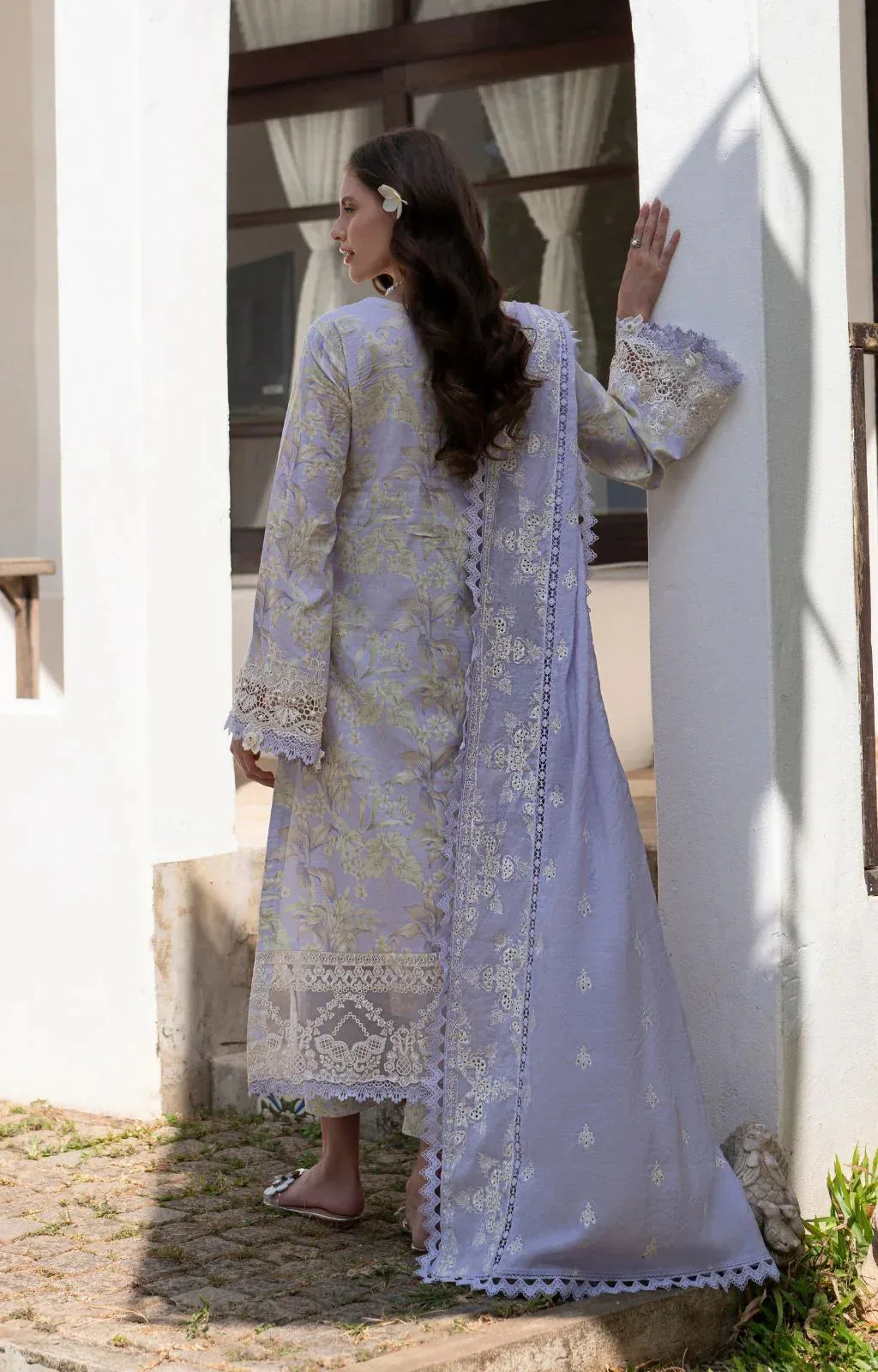 AJR Couture Printakari Lawn 25 Light Lavender Organza – view 2 – Poshaq