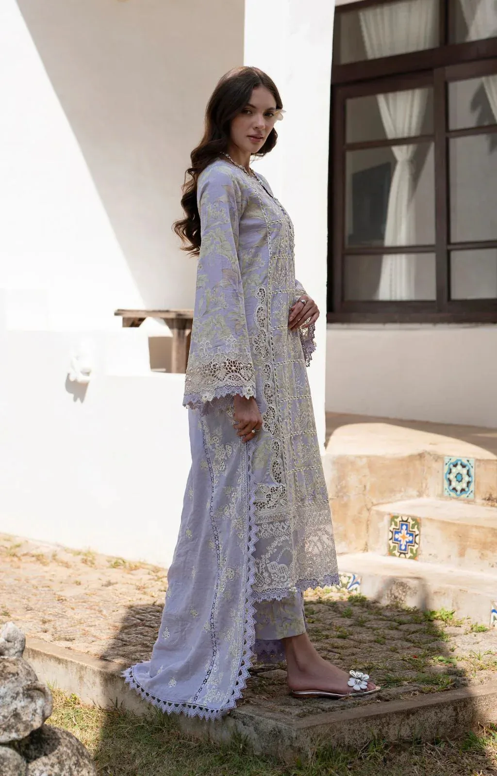 AJR Couture Printakari Lawn 25 Light Lavender Organza – view 4 – Poshaq