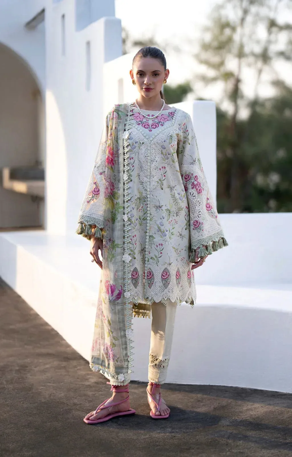 AJR Couture Printakari Lawn 25 Mint Chiffon – view 1 – Poshaq