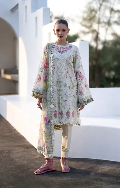 AJR Couture Printakari Lawn 25 Mint Chiffon – view 1 – Poshaq