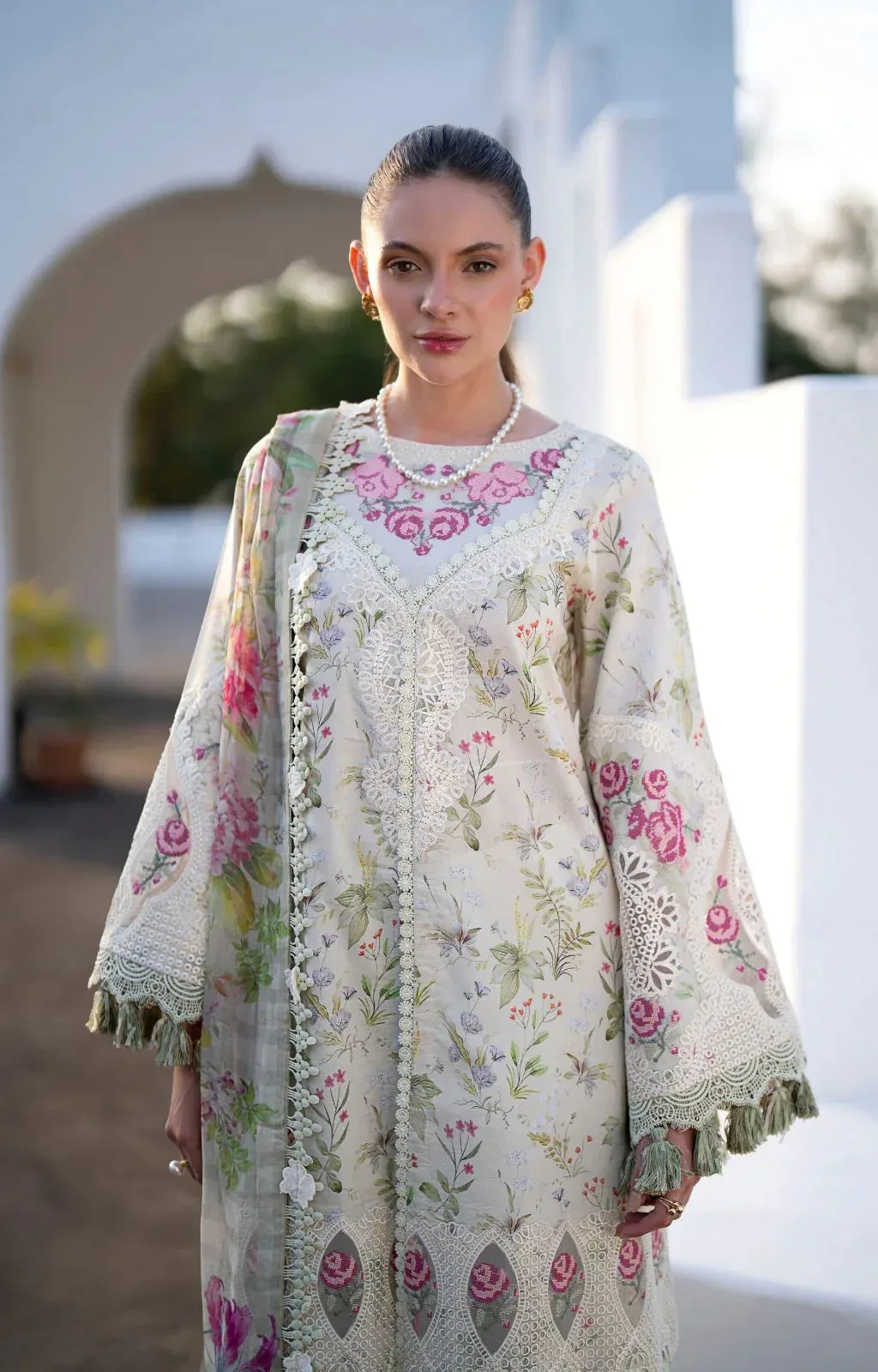 AJR Couture Printakari Lawn 25 Mint Chiffon – view 3 – Poshaq