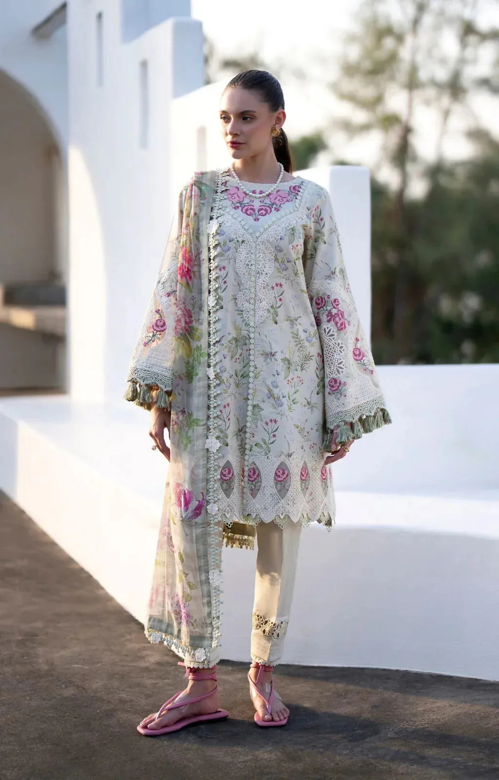 AJR Couture Printakari Lawn 25 Mint Chiffon – view 4 – Poshaq