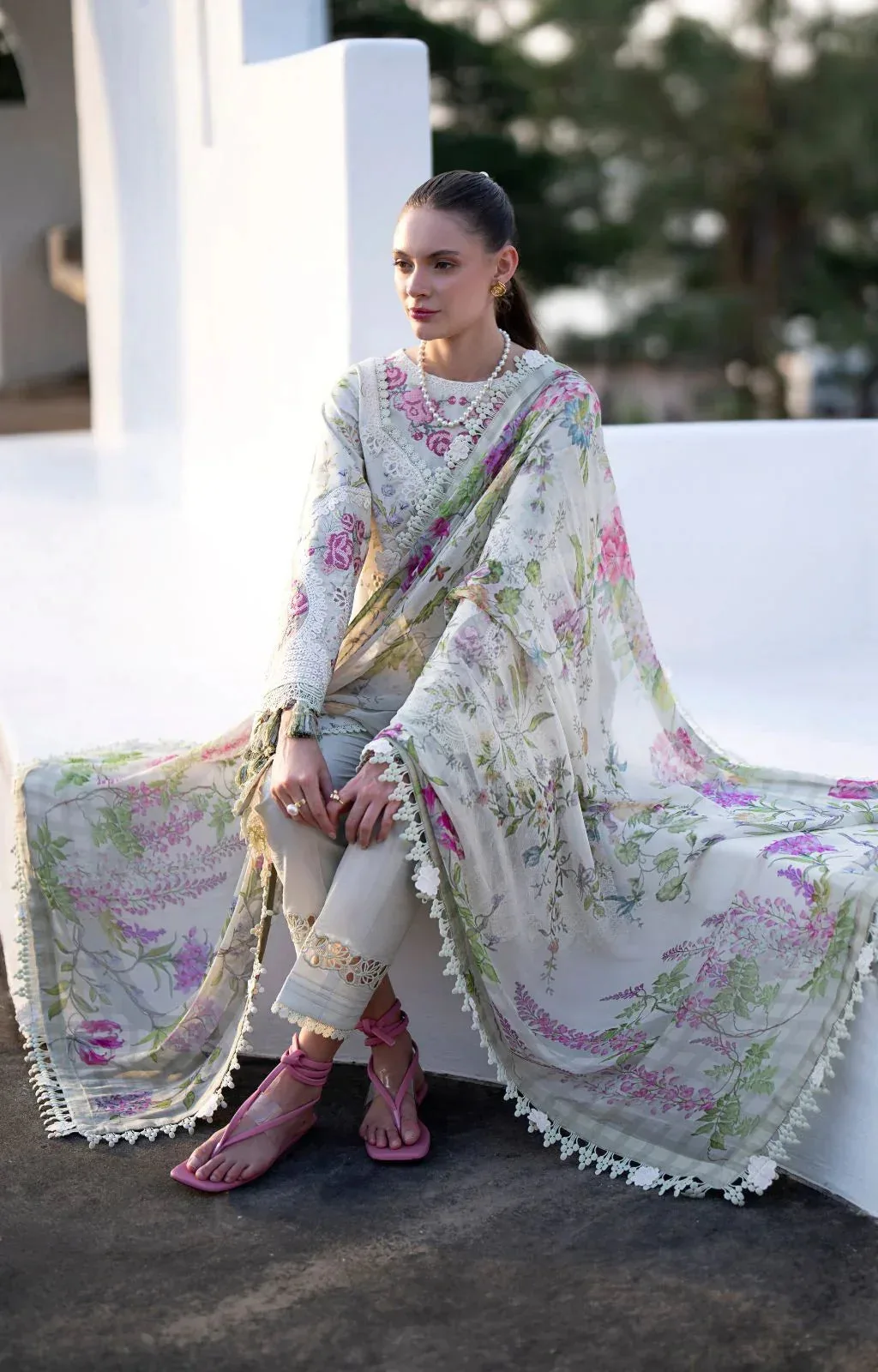 AJR Couture Printakari Lawn 25 Mint Chiffon – view 5 – Poshaq