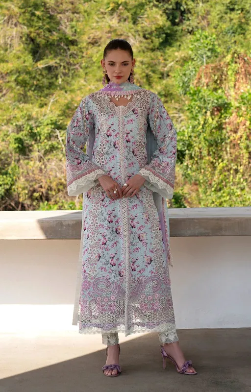 AJR Couture Printakari Lawn 25 Light Blue Organza – view 1 – Poshaq