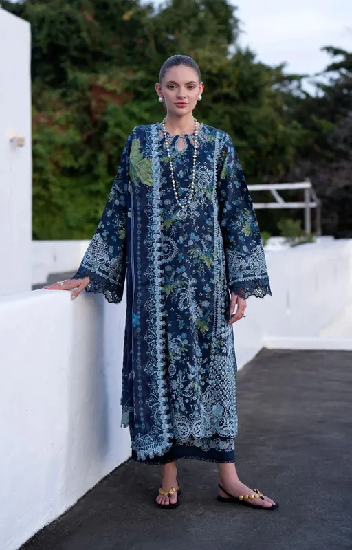AJR Couture Printakari Lawn 25 Deep Blue Organza – view 1 – Poshaq