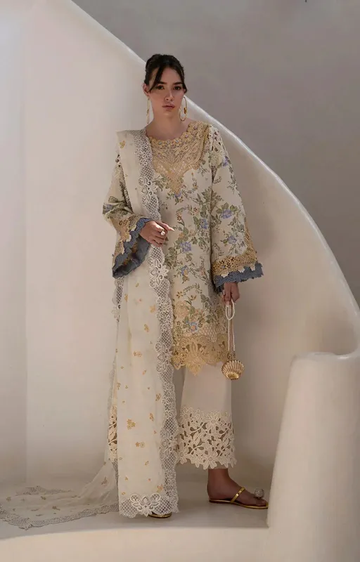 AJR Couture Printakari Lawn 25 Off White Organza – view 1 – Poshaq
