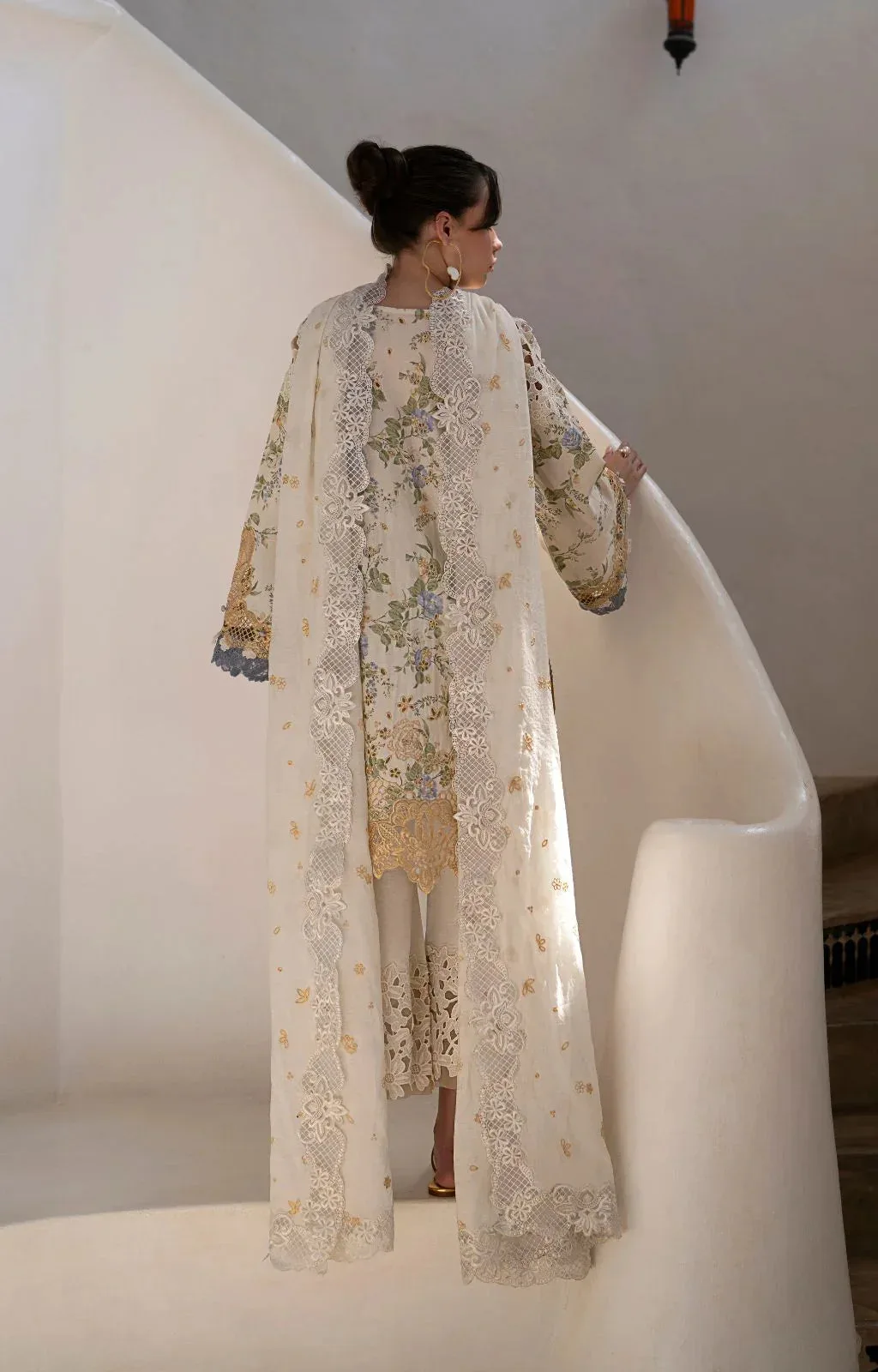 AJR Couture Printakari Lawn 25 Off White Organza – view 2 – Poshaq