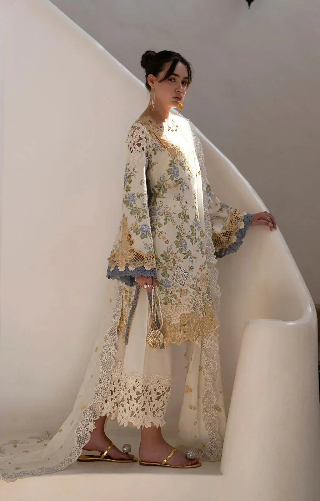 AJR Couture Printakari Lawn 25 Off White Organza – view 5 – Poshaq