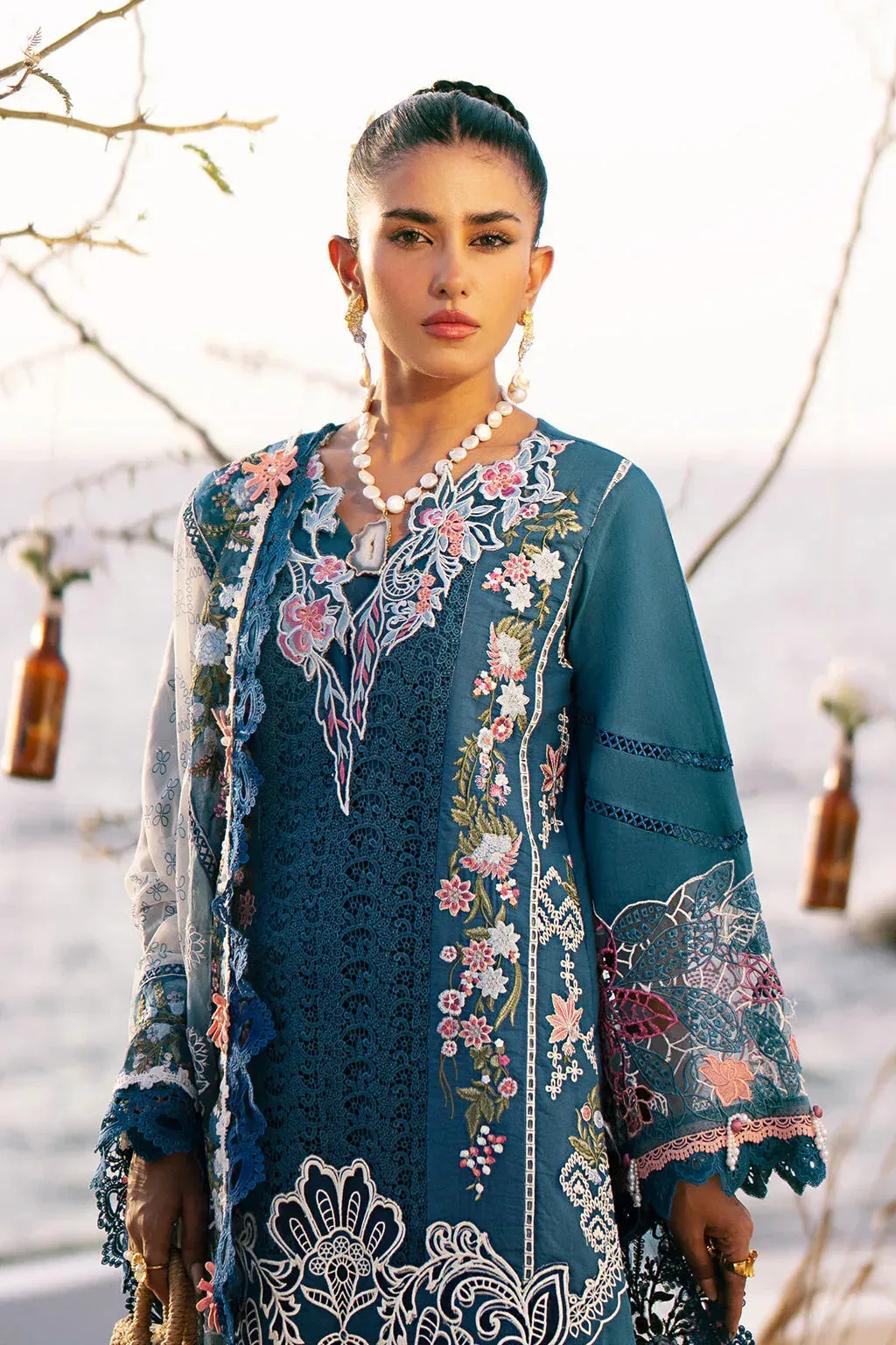 AJR Couture Dastan Luxury Lawn 25 Sea Green Organza – view 3 – Poshaq