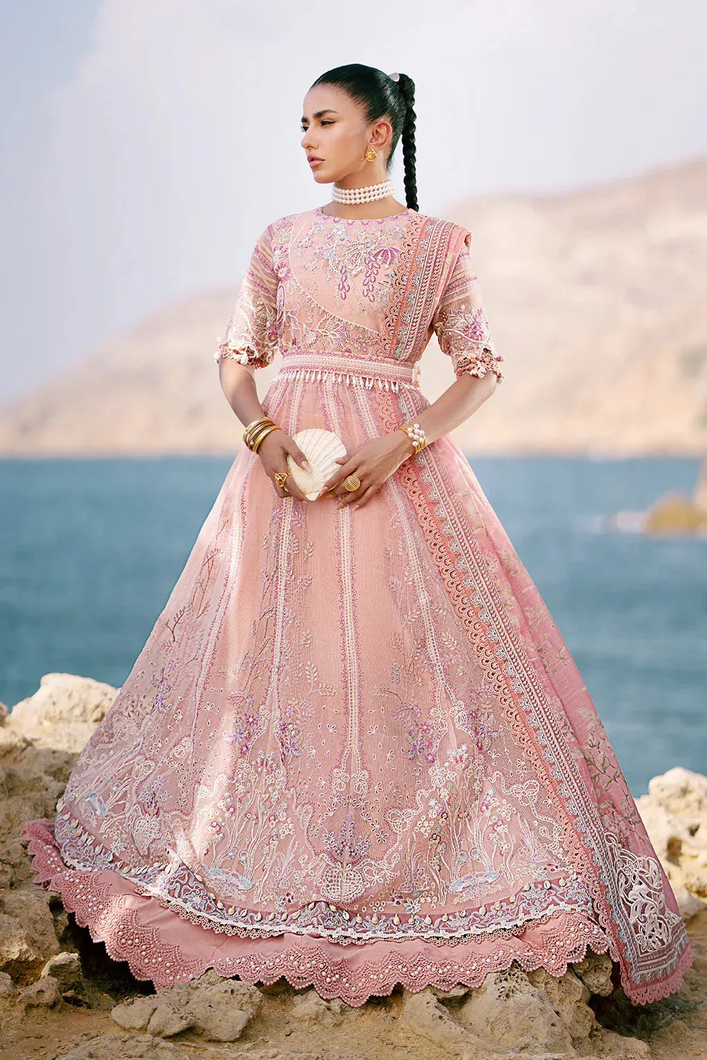 AJR Couture Dastan Luxury Lawn 25 Pink Organza – view 1 – Poshaq