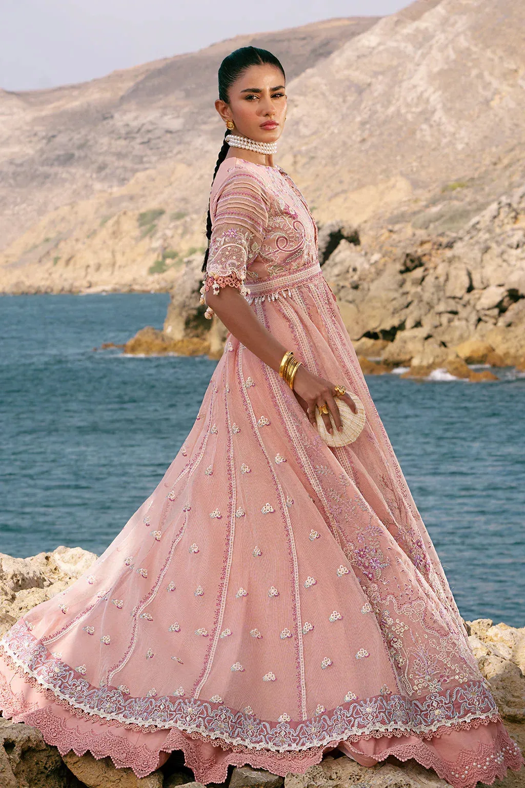 AJR Couture Dastan Luxury Lawn 25 Pink Organza – view 5 – Poshaq