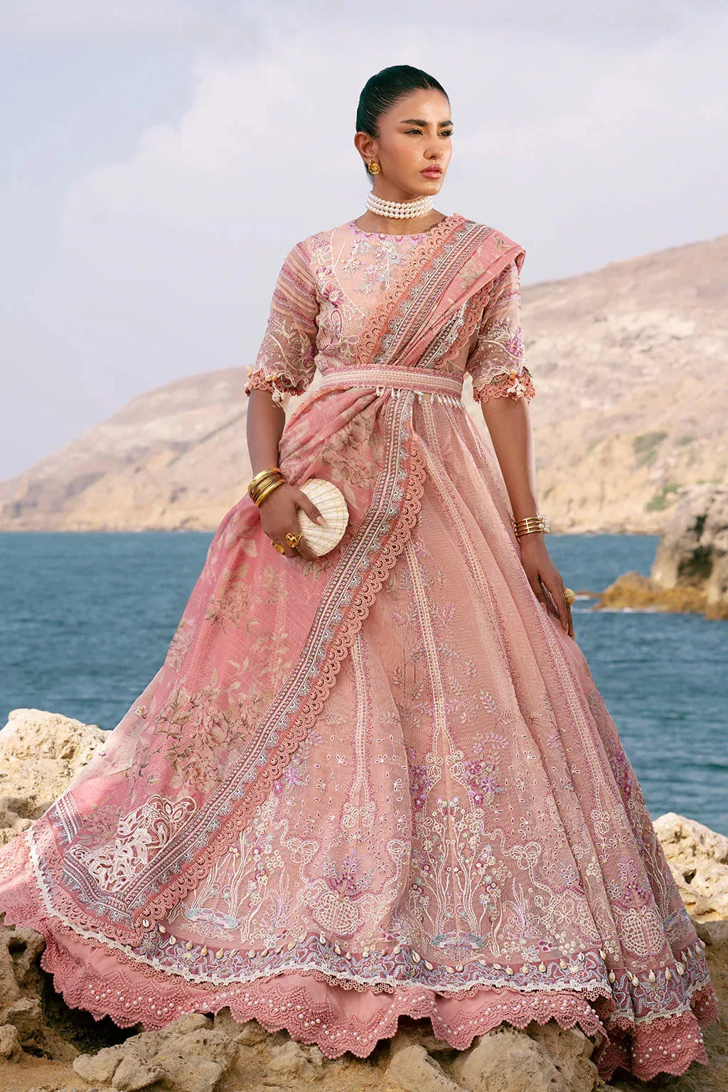 AJR Couture Dastan Luxury Lawn 25 Pink Organza – view 6 – Poshaq