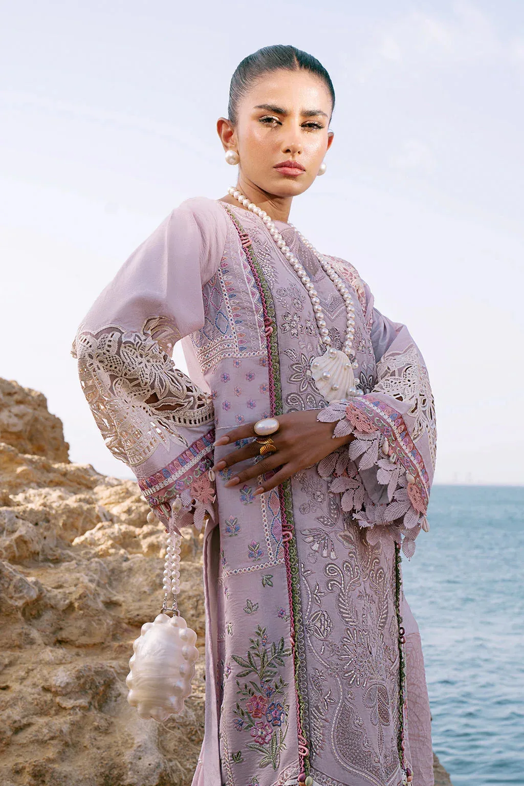 AJR Couture Dastan Luxury Lawn 25 Lilac Organza – view 3 – Poshaq