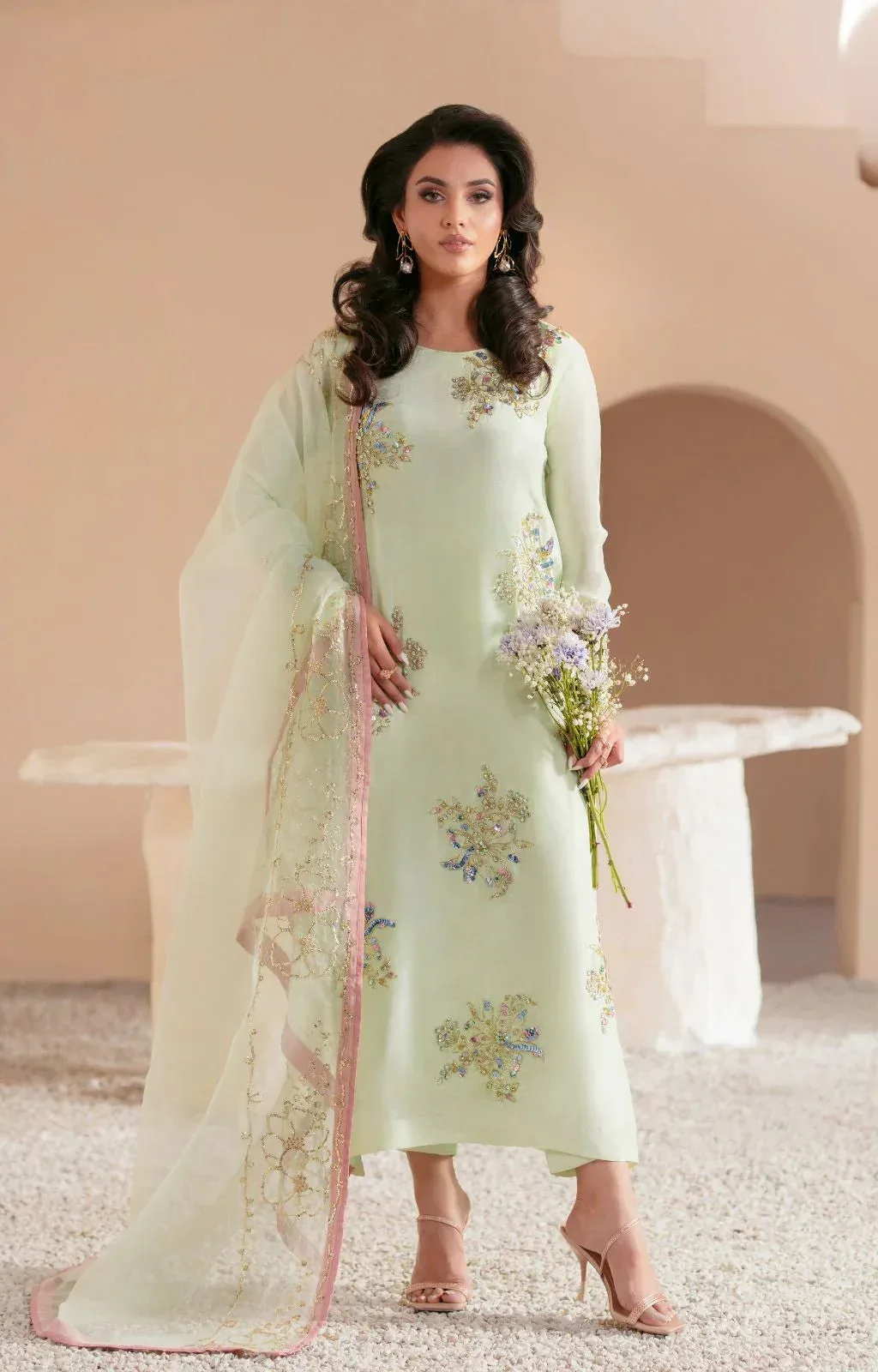 AJR Couture Symphony Luxe Festive 25 Mint Green Organza – view 1 – Poshaq