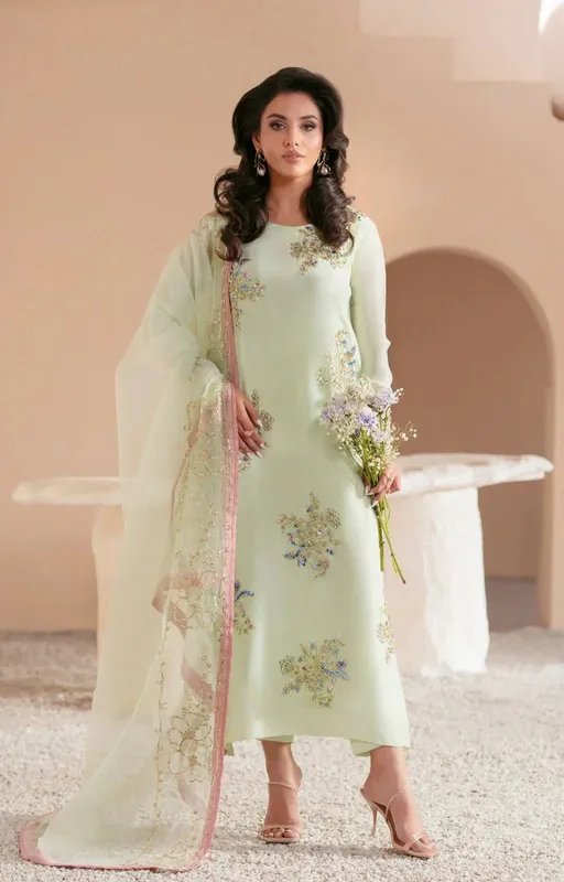 AJR Couture Symphony Luxe Festive 25 Mint Green Organza – view 1 – Poshaq