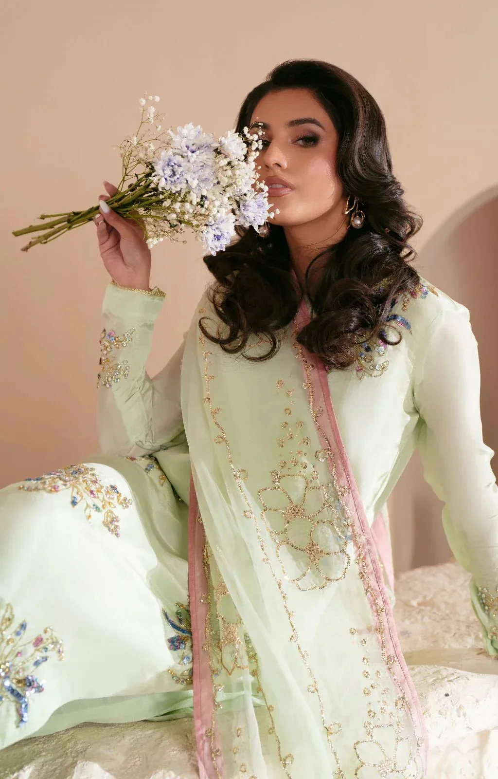 AJR Couture Symphony Luxe Festive 25 Mint Green Organza – view 3 – Poshaq