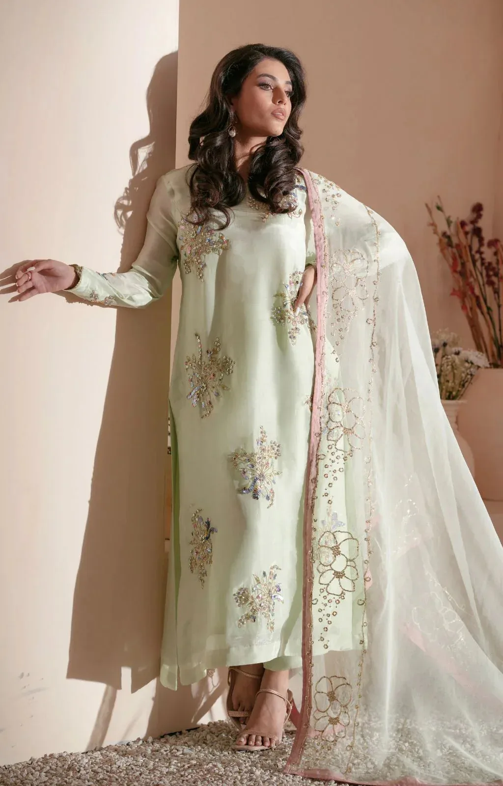AJR Couture Symphony Luxe Festive 25 Mint Green Organza – view 4 – Poshaq