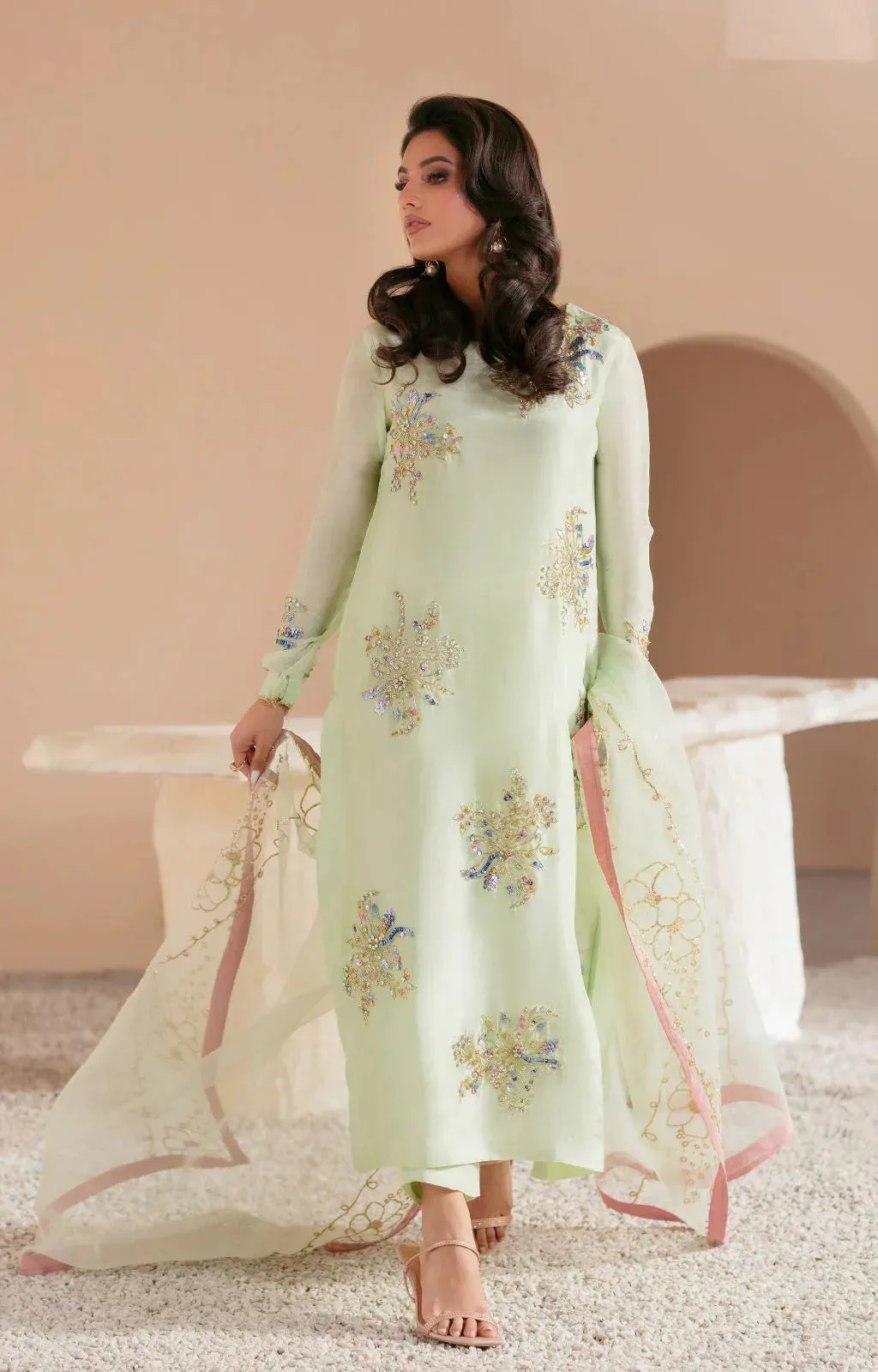 AJR Couture Symphony Luxe Festive 25 Mint Green Organza – view 5 – Poshaq