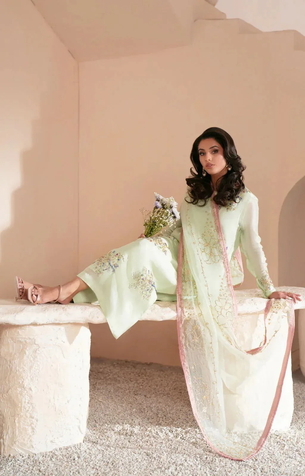 AJR Couture Symphony Luxe Festive 25 Mint Green Organza – view 6 – Poshaq