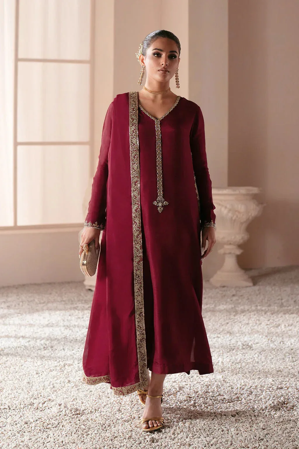 AJR Couture Symphony Luxe Festive 25 Maroon Silk – view 1 – Poshaq
