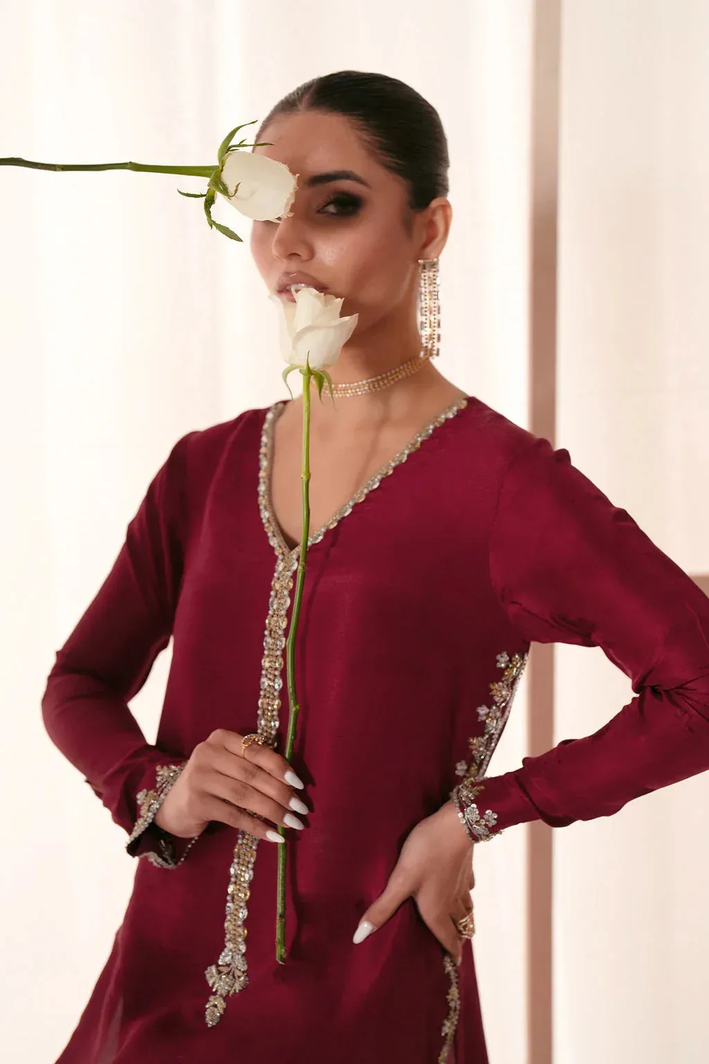 AJR Couture Symphony Luxe Festive 25 Maroon Silk – view 4 – Poshaq