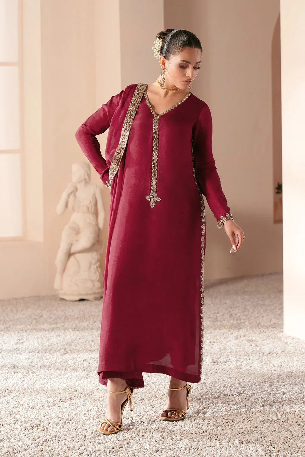 AJR Couture Symphony Luxe Festive 25 Maroon Silk – view 6 – Poshaq