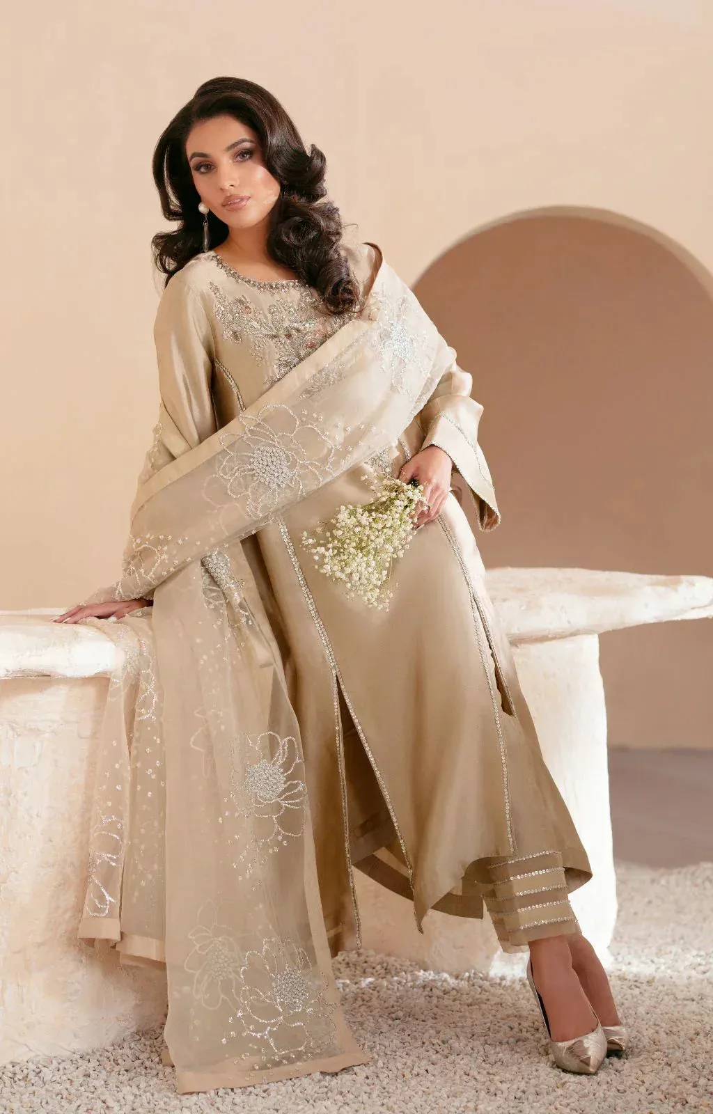 AJR Couture Symphony Luxe Festive 25 Beige Organza – view 6 – Poshaq
