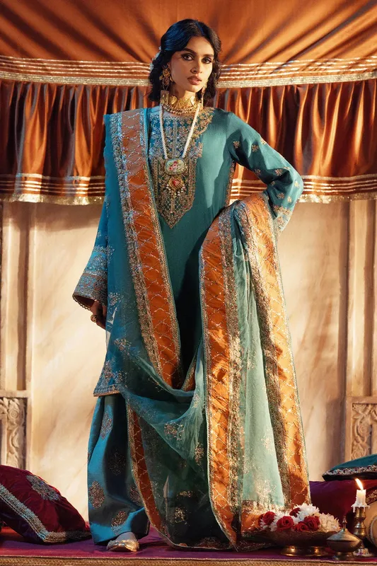AJR Couture The Silk Edition 25 Teal Blue Organza – view 1 – Poshaq
