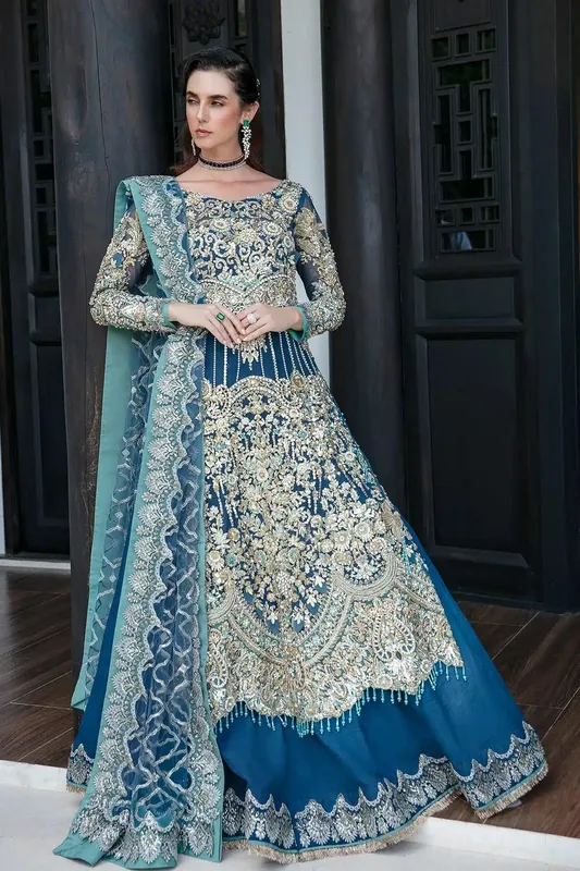AJR Couture Bridal Couture23 Teal Organza – view 1 – Poshaq