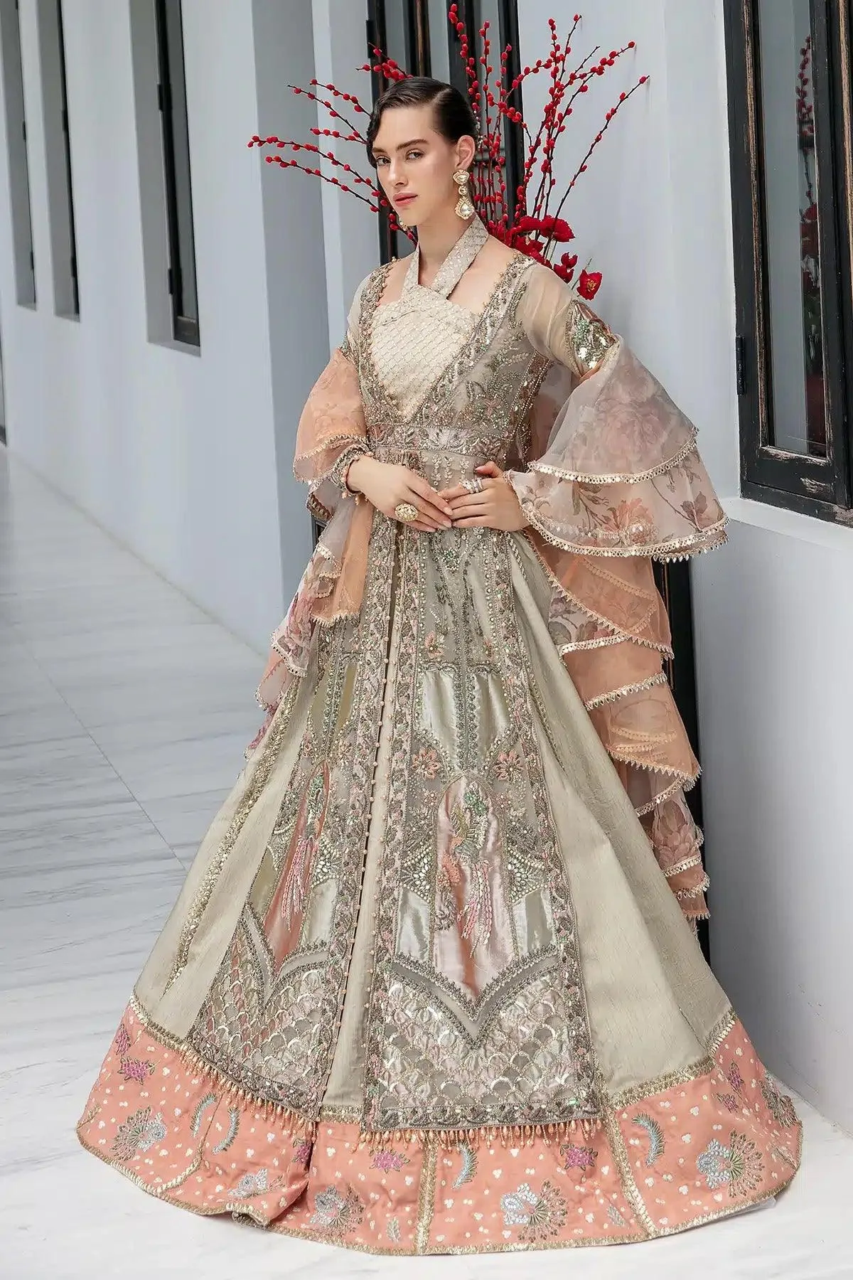 AJR Couture Bridal Couture23 Peach Organza – view 1 – Poshaq