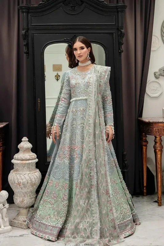 AJR Couture Alif Luxury Wedding Formals 23 Blue Raw Silk – view 1 – Poshaq