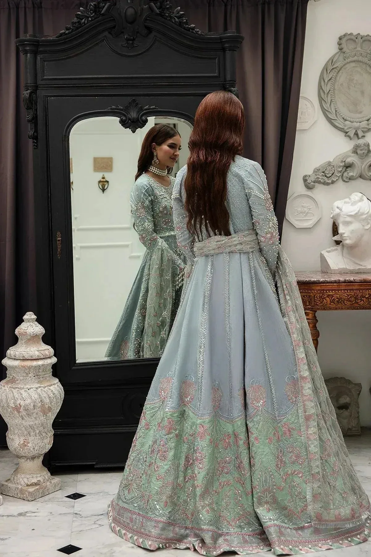 AJR Couture Alif Luxury Wedding Formals 23 Blue Raw Silk – view 2 – Poshaq