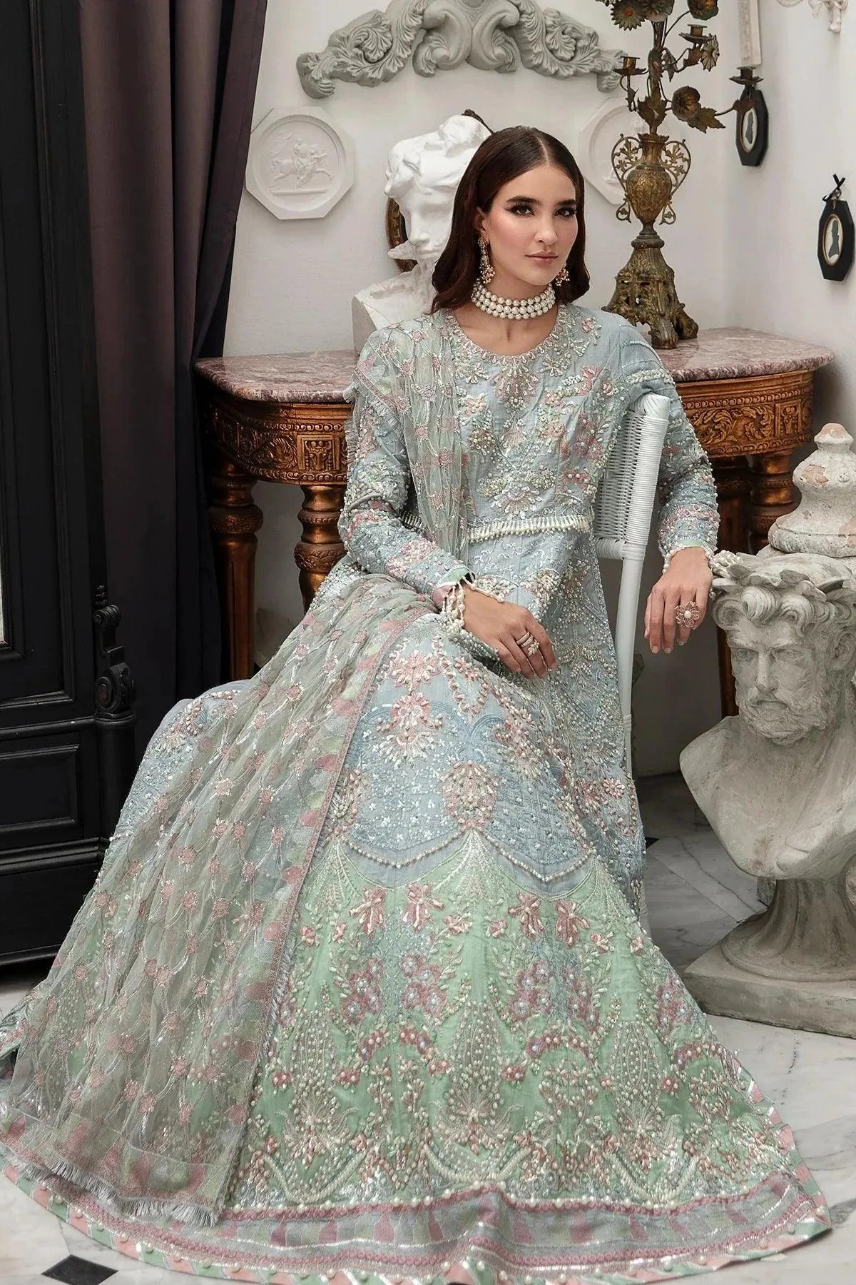 AJR Couture Alif Luxury Wedding Formals 23 Blue Raw Silk – view 4 – Poshaq