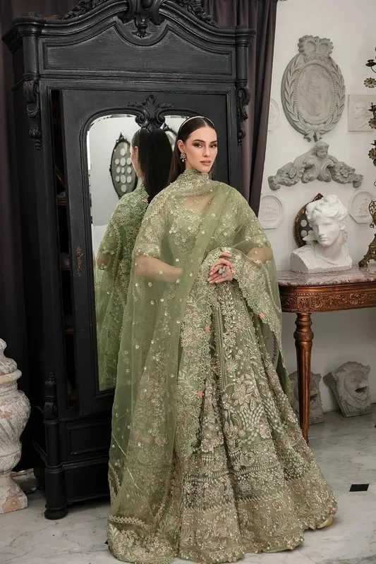 AJR Couture Alif Luxury Wedding Formals 23 Green Raw Silk – view 1 – Poshaq