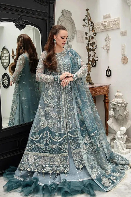 AJR Couture Alif Luxury Wedding Formals 23 Blue Organza – view 1 – Poshaq