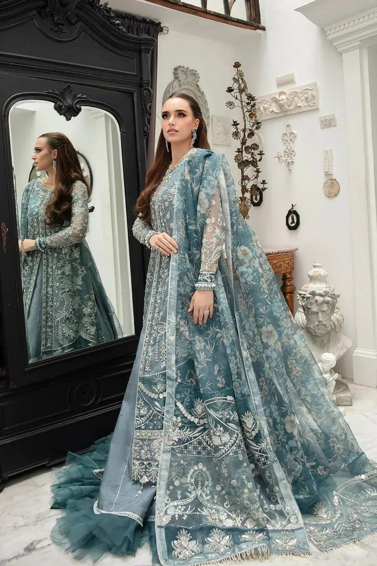 AJR Couture Alif Luxury Wedding Formals 23 Blue Organza – view 2 – Poshaq