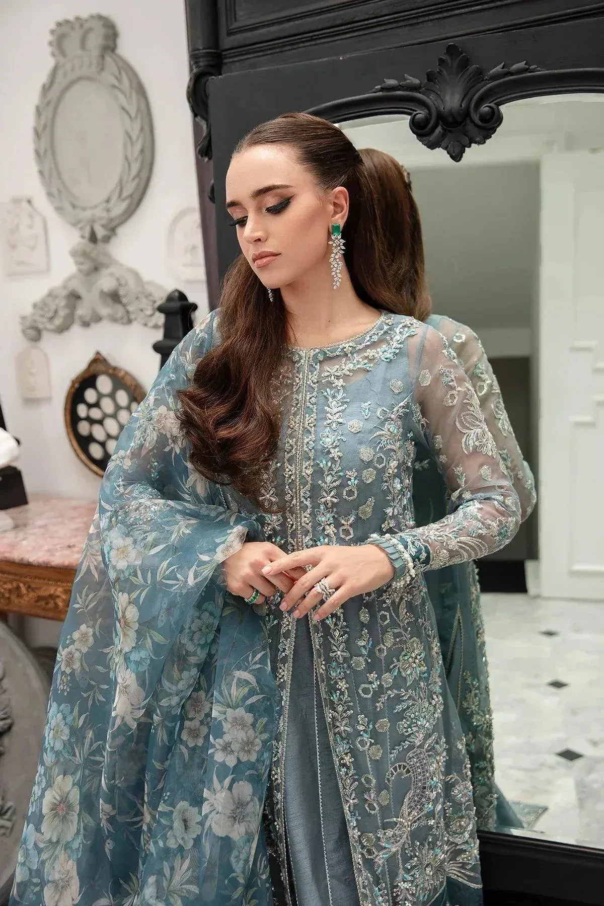AJR Couture Alif Luxury Wedding Formals 23 Blue Organza – view 3 – Poshaq