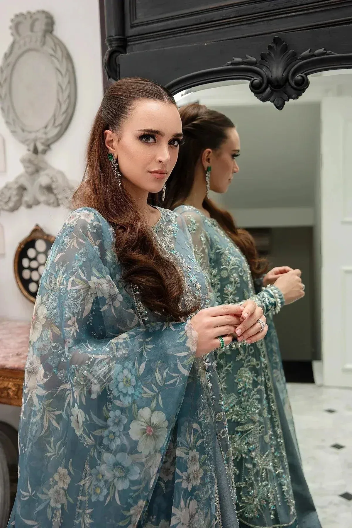 AJR Couture Alif Luxury Wedding Formals 23 Blue Organza – view 5 – Poshaq