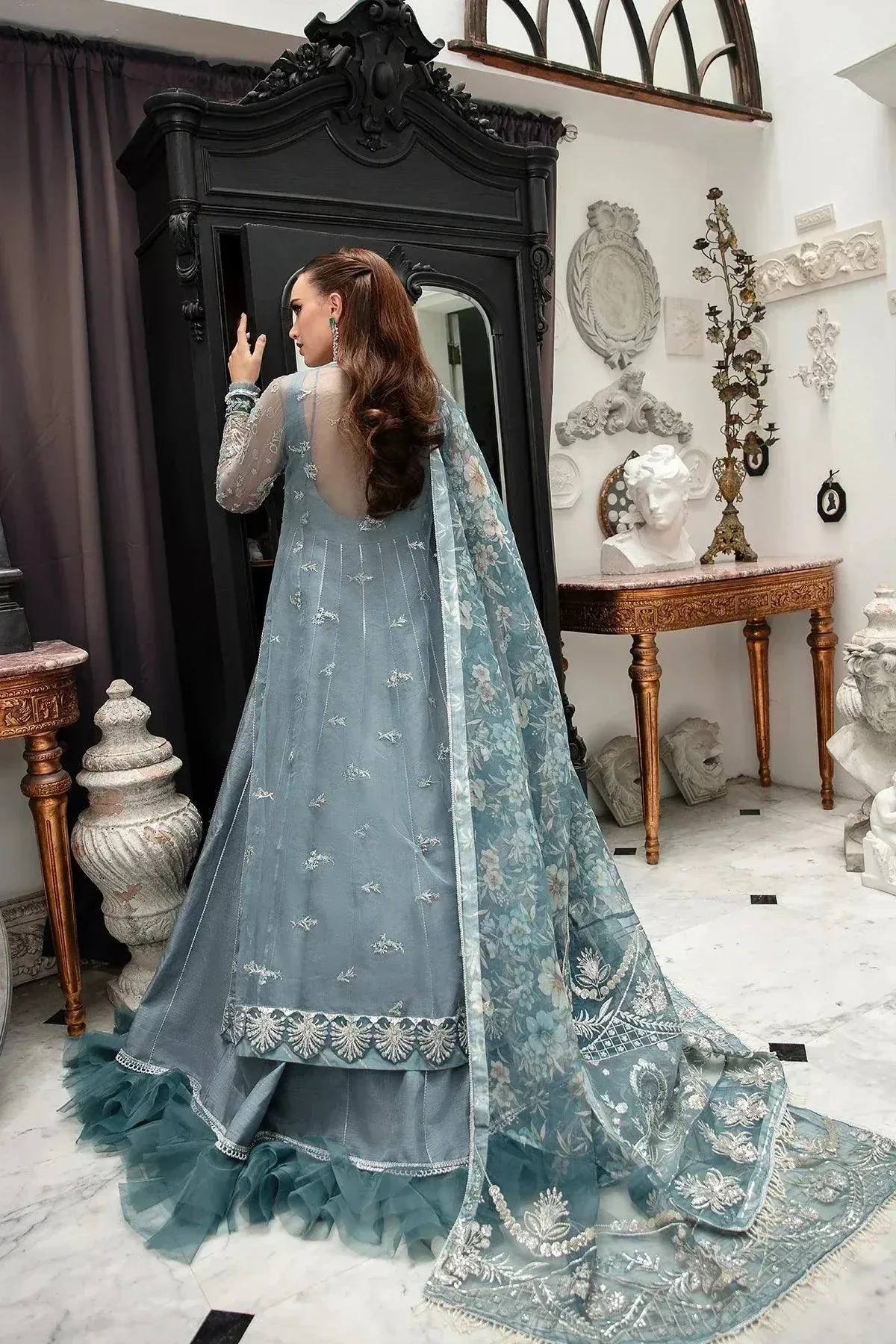 AJR Couture Alif Luxury Wedding Formals 23 Blue Organza – view 6 – Poshaq