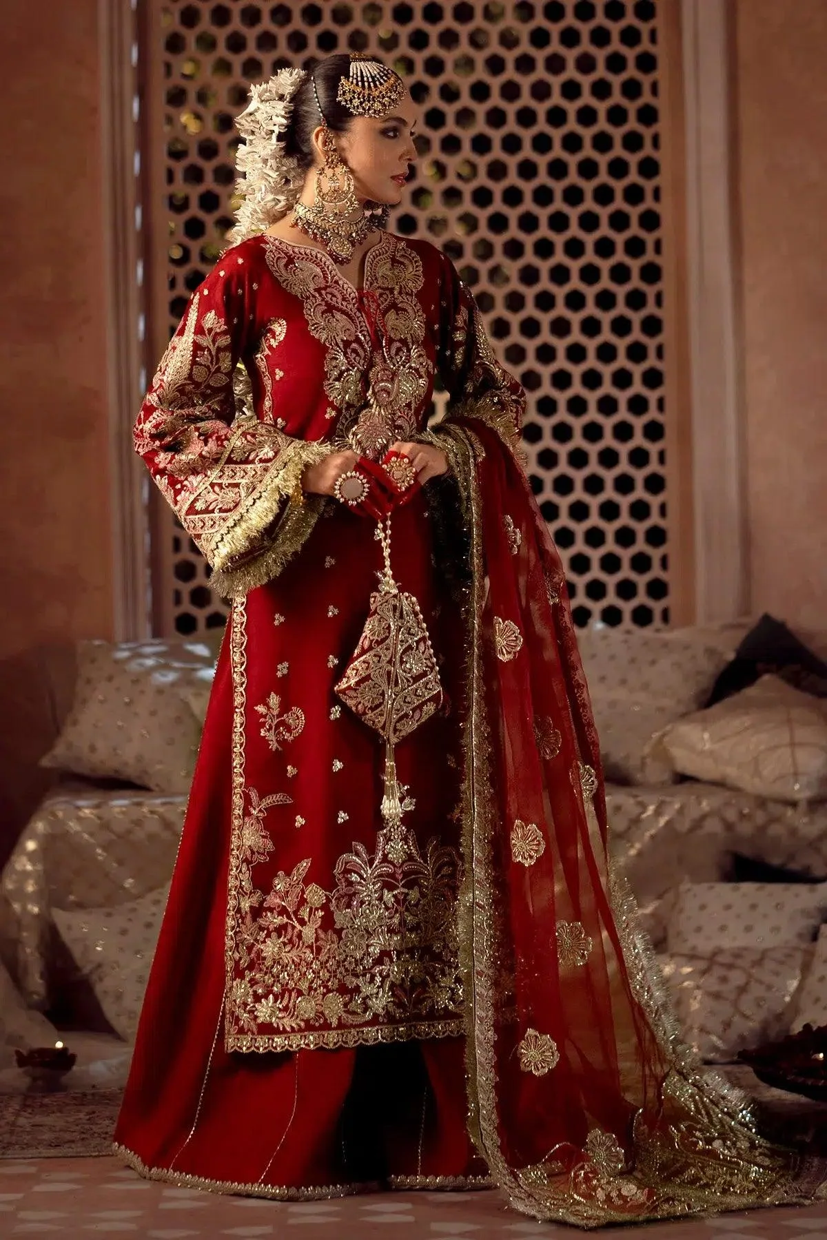 AJR Couture Mushk The Silk Edit Red Raw Silk – view 1 – Poshaq