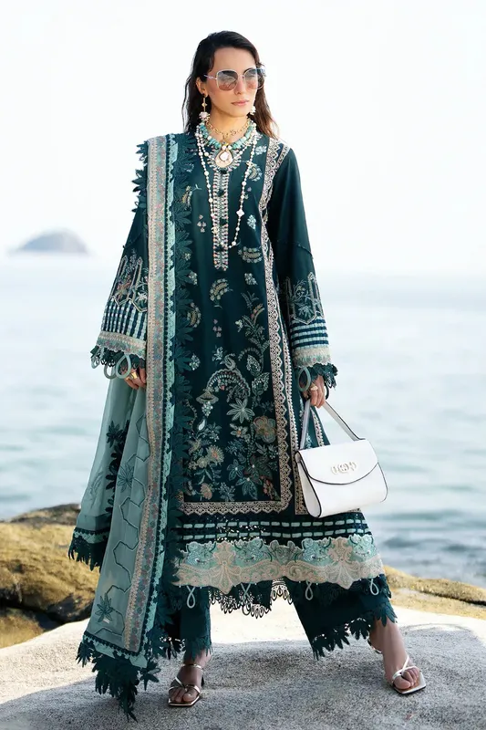 AJR Couture Alif Signature Luxury Lawn 24 Bottle Green Chiffon – view 1 – Poshaq