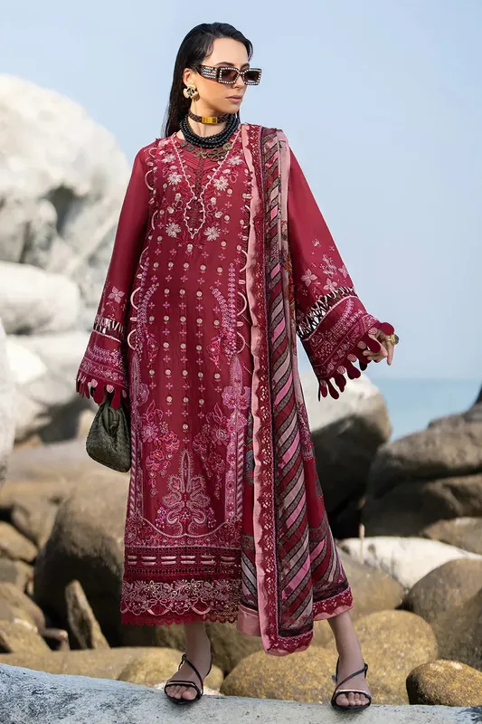 AJR Couture Alif Signature Luxury Lawn 24 Red Organza – view 1 – Poshaq