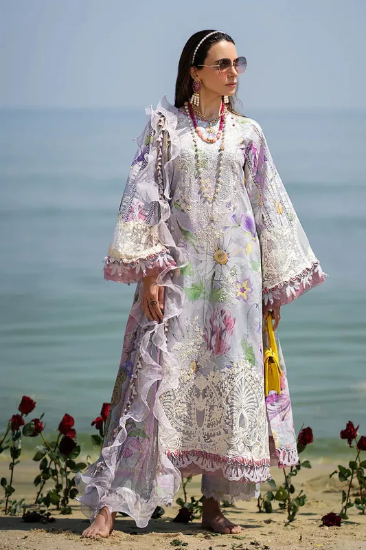 AJR Couture Alif Signature Luxury Lawn 24 Blue Organza – view 1 – Poshaq
