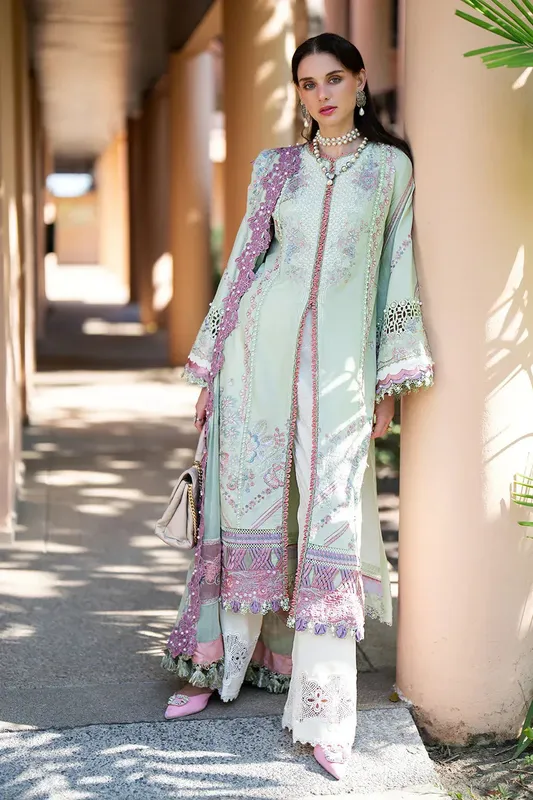AJR Couture Alif Signature Luxury Lawn 24 Green Organza – view 1 – Poshaq