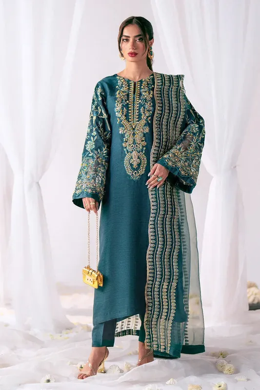 AJR Couture Luxe Pret Eid Green Raw Silk – view 1 – Poshaq