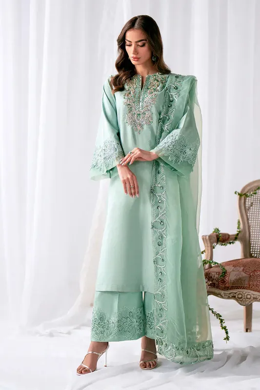 AJR Couture Luxe Pret Eid Turquoise Raw Silk – view 1 – Poshaq