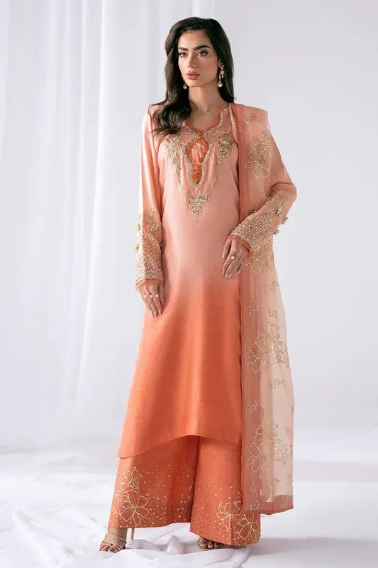 AJR Couture Luxe Pret Eid Peach Raw Silk – view 1 – Poshaq