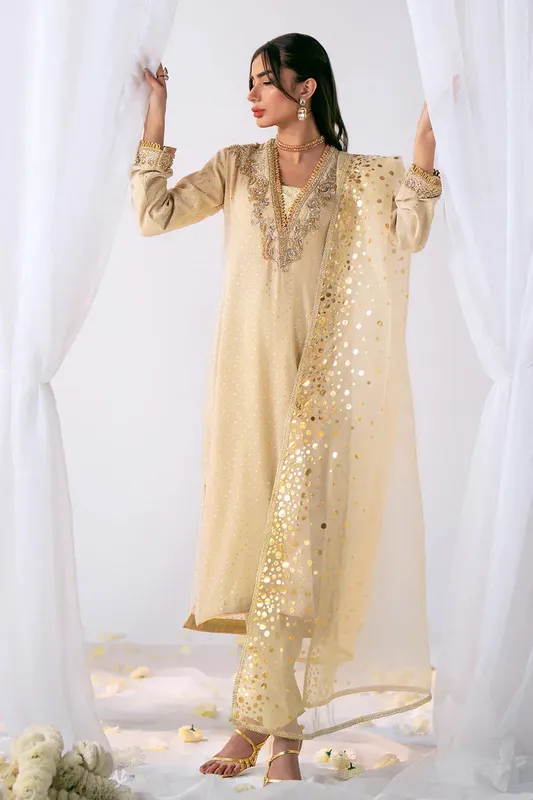 AJR Couture Luxe Pret Eid Beige Georgette – view 1 – Poshaq