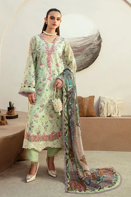 AJR Couture Alif Affordable Lawn 24 Green Chiffon – view 1 – Poshaq