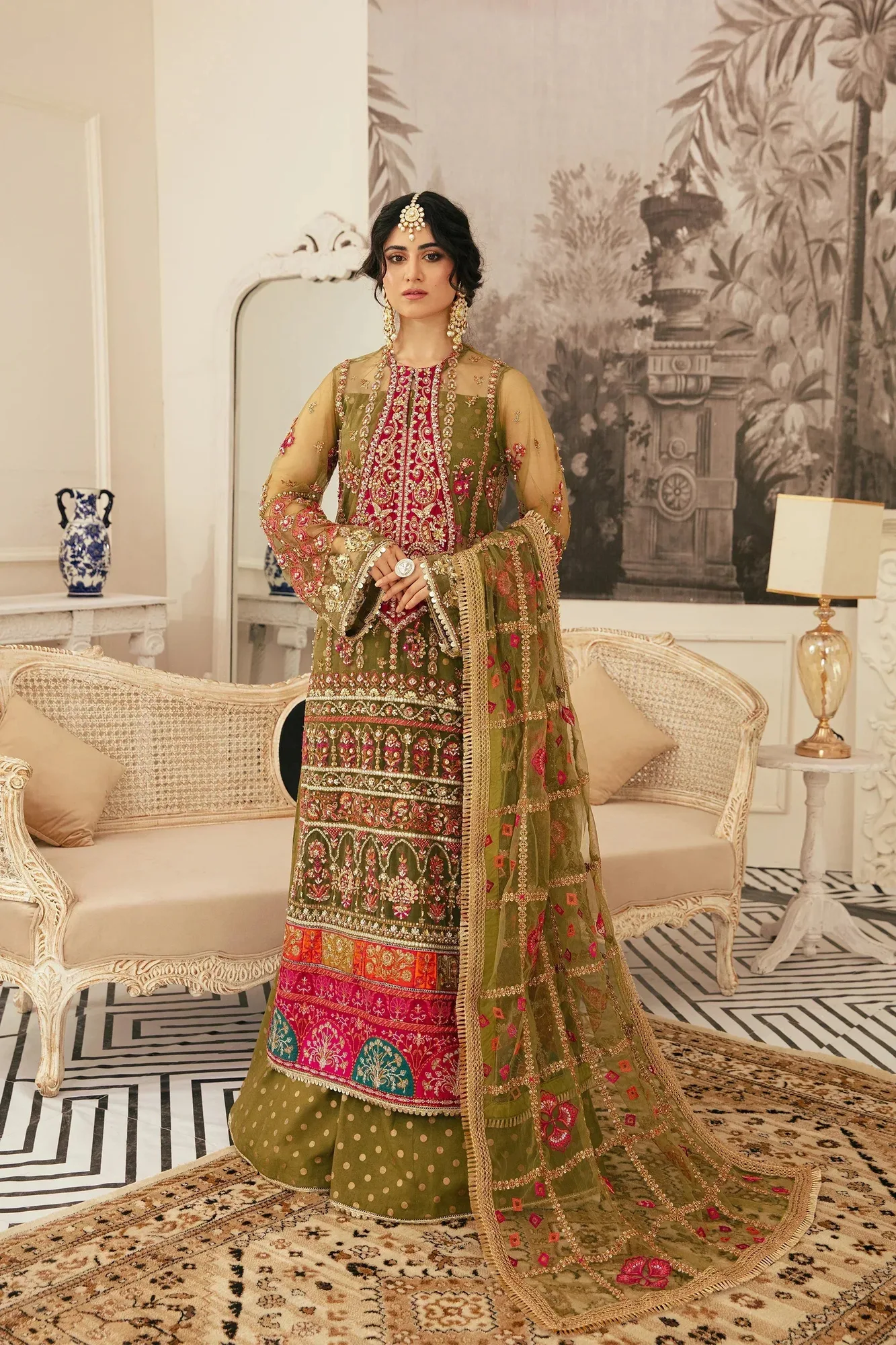Ezra Wedding Collection Green Cotton Silk – view 1 – Poshaq